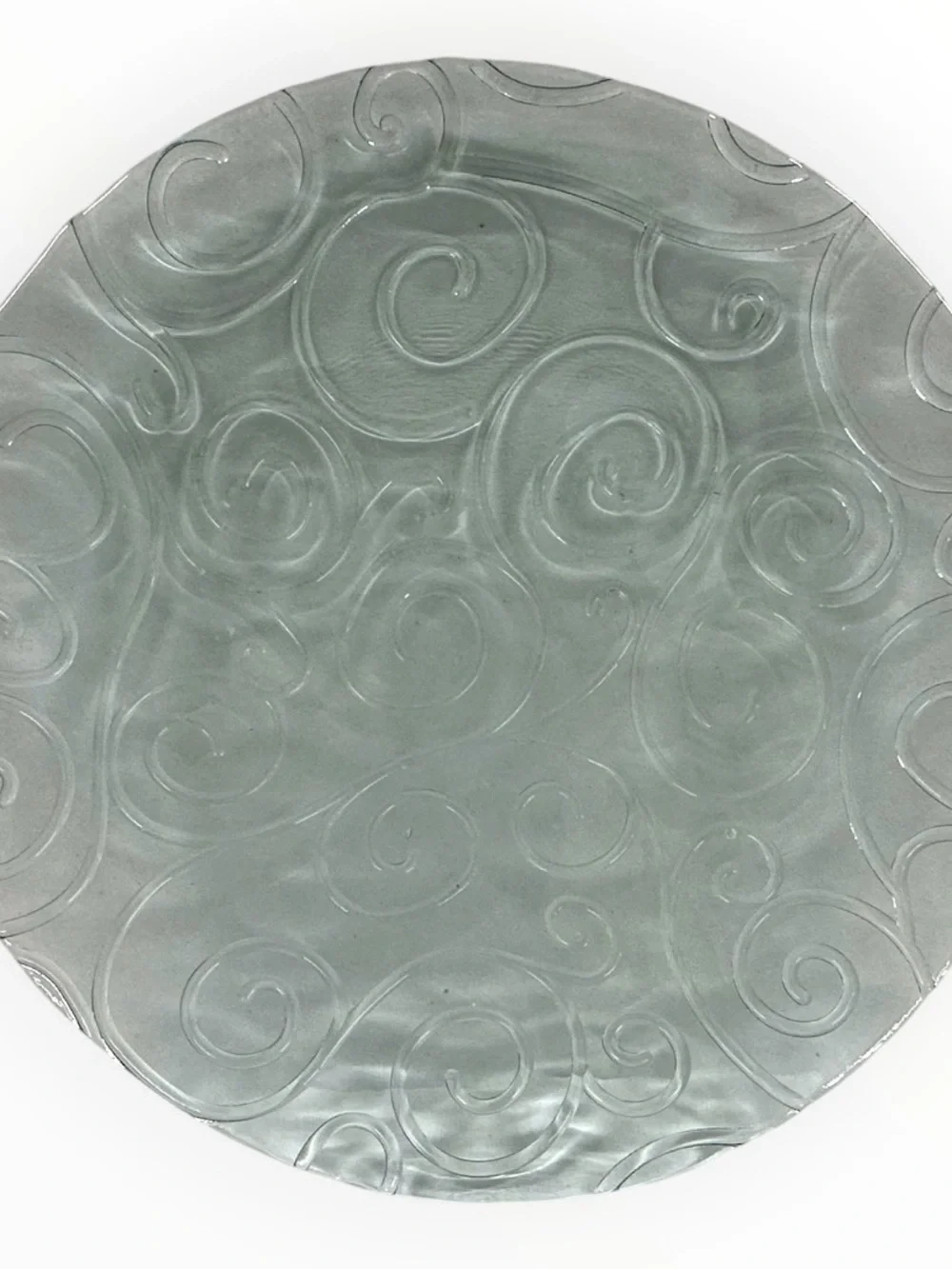 Pier 1 P1C15 Glass Dinner Plates 11” Set of 6 Gray Scroll Discontinued